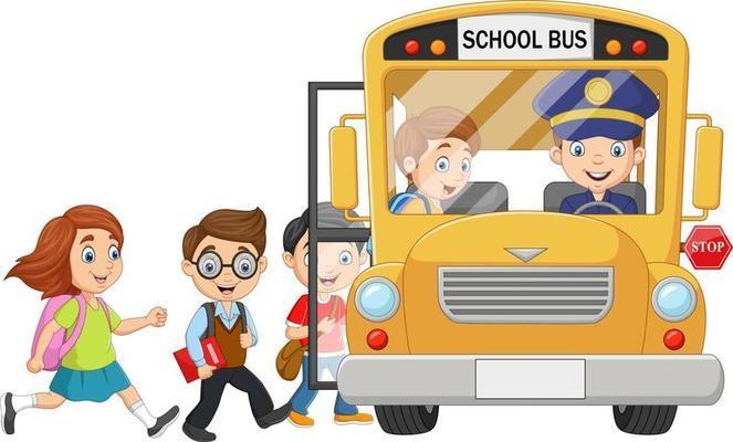 cartoon children getting on a bus