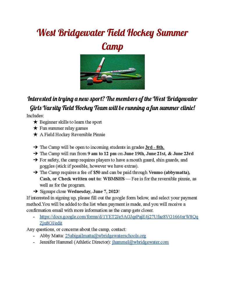 West Bridgewater Field Hockey Summer Camp Rose L. MacDonald School