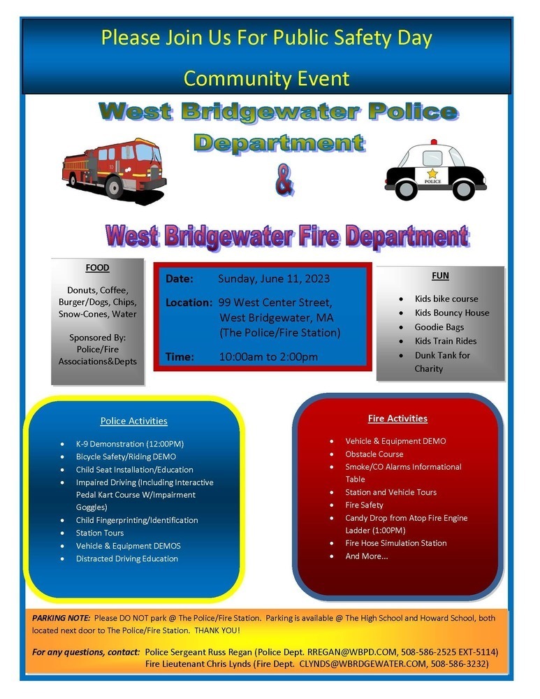 **NEW DATE**WEST BRIDGEWATER POLICE/FIRE SAFETY DAY 6/11